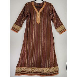 Collections Dress Womens Medium Brown Indie Embroidered‎ Classic Vintage Kurti